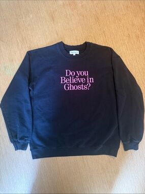 Lonely Ghost Do You Believe in Ghosts Black Crewneck Sweatshirt XL Pink Graphic